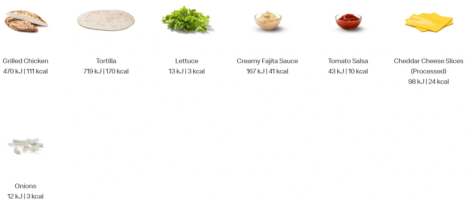 Grilled Mcdonalds Fajita Chicken One Wrap Ingredients