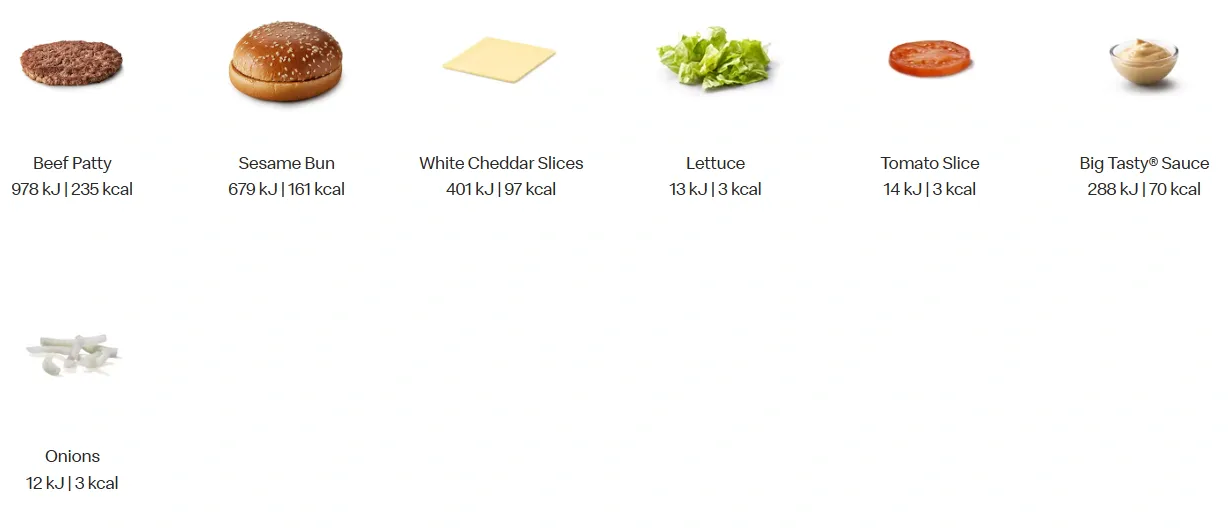Big Tasty McDonalds UK Ingredients