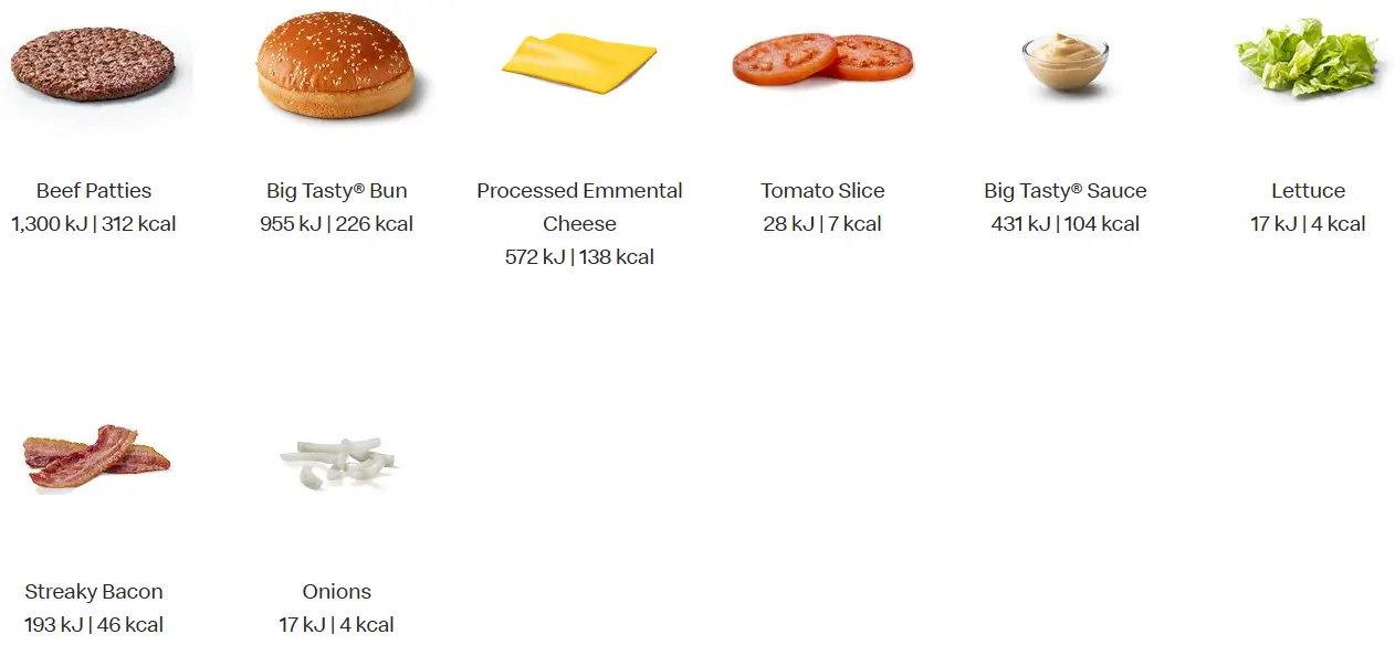 McDonald's Big Tasty with Bacon Ingredients